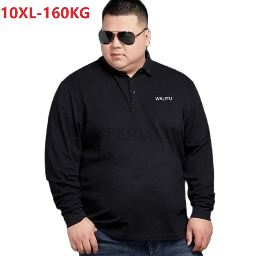 high quality autumn men casual polo shirts long sleeve large size 6XL 7XL 8XL 9XL 10XL letter tees loose tops black 54 56 52