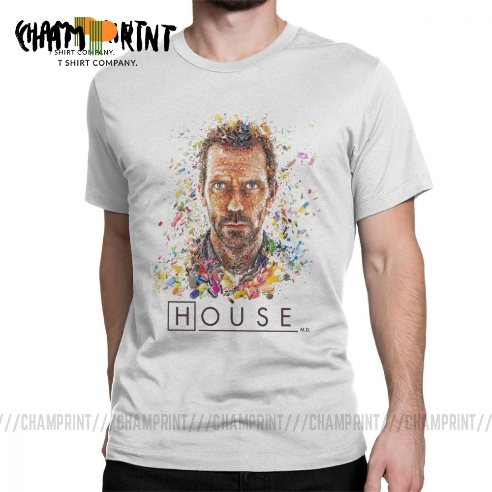 Забавные мужские футболки House MD с рисунком таблетки топы коротким рукавом Hugh Laurie