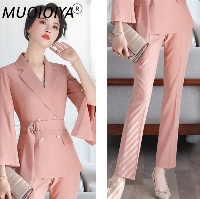 

Женский брючный костюм из двух предметов, элегантный пиджак и топ для работы и офиса, весна-осень 2021
