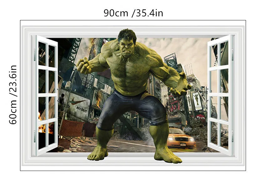 B328 Мстители супер герои 3d сломанные наклейки на стену Халк Железный человек Плакат Фреска Детская комната украшения виниловые Аниме Обои 90*60 см - Color: B328
