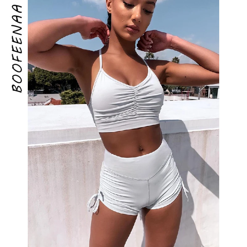 Женский спортивный костюм BOOFEENAA комплект из 2 предметов повседневный короткий