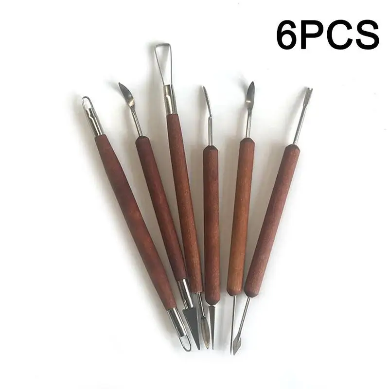 

6Pcs/Set Clay Carving Tool Set Wax Clay Model Carving Wooden Tools DIY Sculpting Tools Pottery Tools Wooden Handle Set