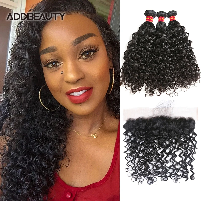 

Water Wave Human Hair With 4x4 5x5 HD Lace Closure Ali Queen Remy Human Hair Bundles 13x4 Lace Frontal Natural Color Free Part
