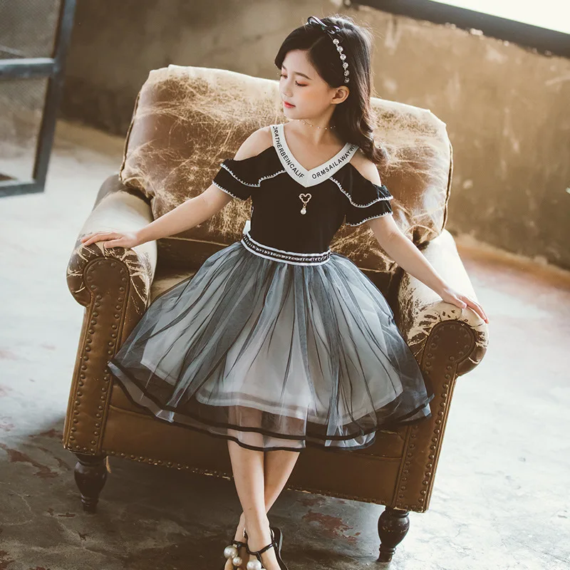 2020 summer kids baby Girls clothes Dresses V NECK bow sleeveless Mesh Strapless Toddler teenager 4 5 6 7 8 9 10 11 12 year | Детская