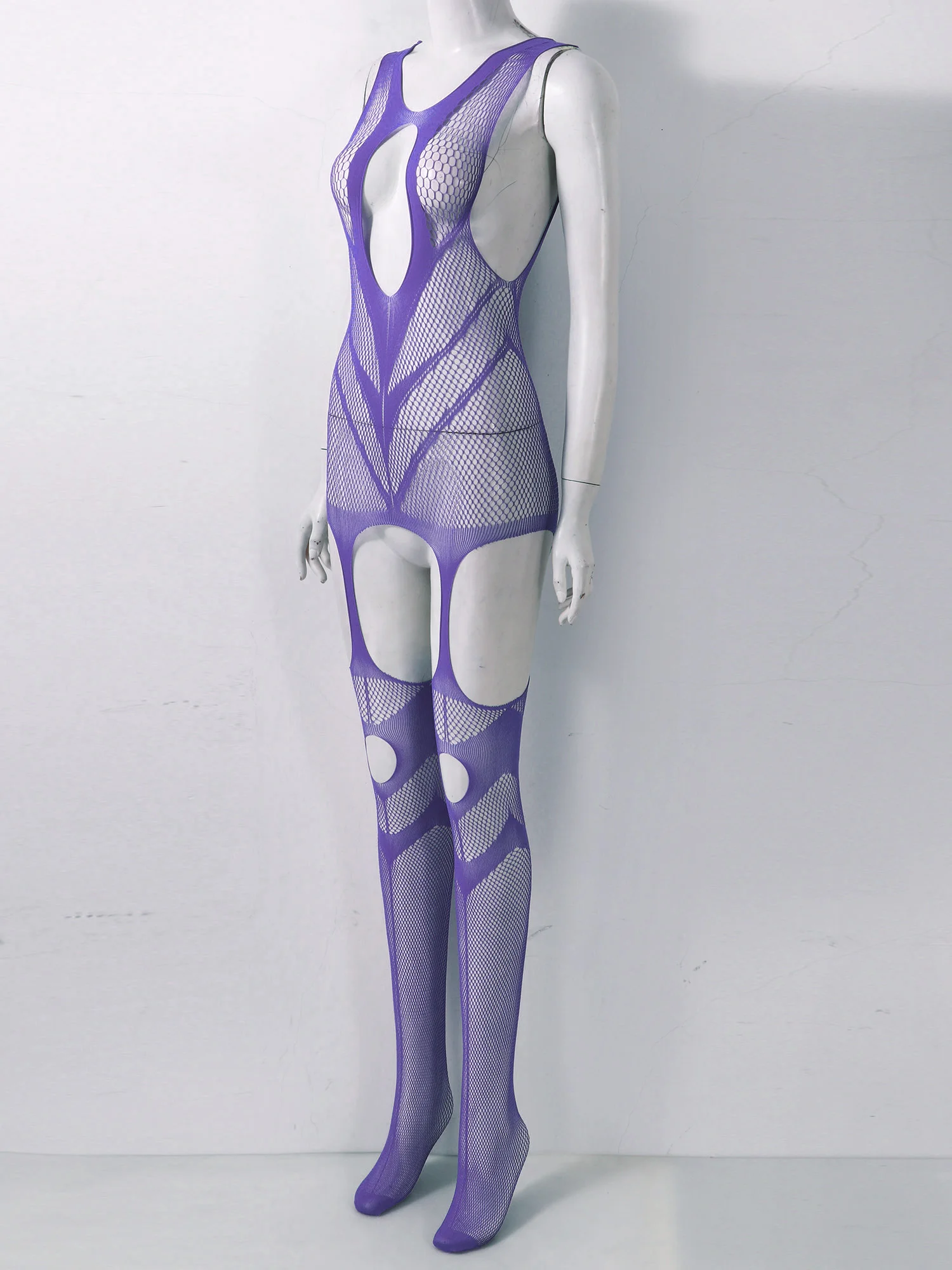 Womens Lingerie Crotchless Bodystocking Sexy Nightwear See-through Keyhole Hollow Out Fishnet Mesh Open Crotch Bodysuit | Тематическая