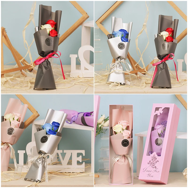 Прелестное очаровательное мыло с искусственными цветами розы в штучной упаковке