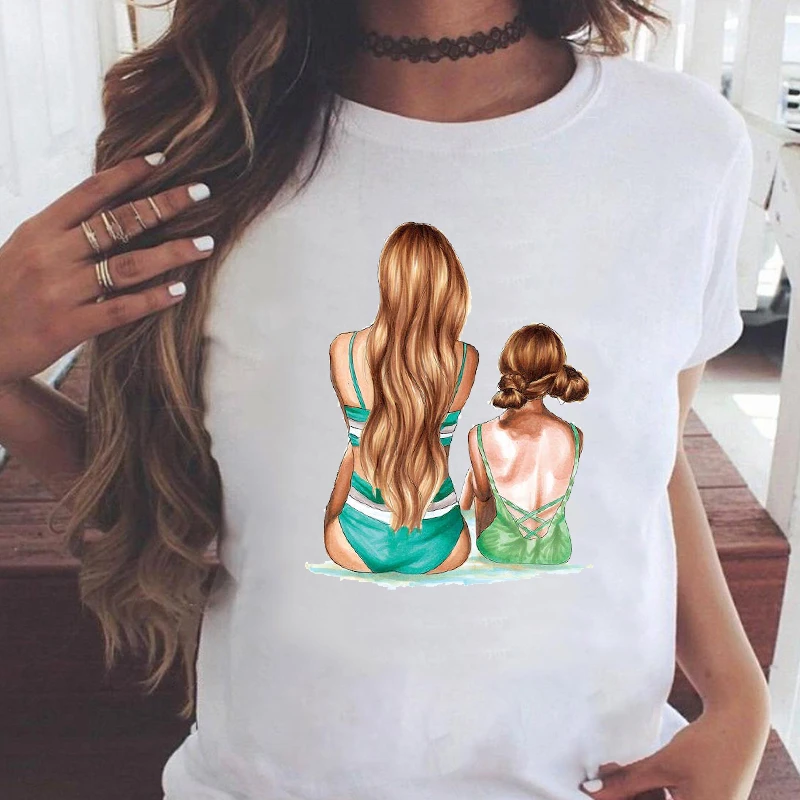 

ZOGANK Summer Cartoon Print Female Clothes Women Graphic T-Shirt Love Family Tshirt 90s Son Sweet Cute Mama Mom Mother Tops Tee