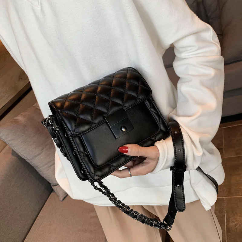 

Textured rhombus handbag PU female 2021 new Korean fashion ladies casual all-match chain shoulder messenger small square bag