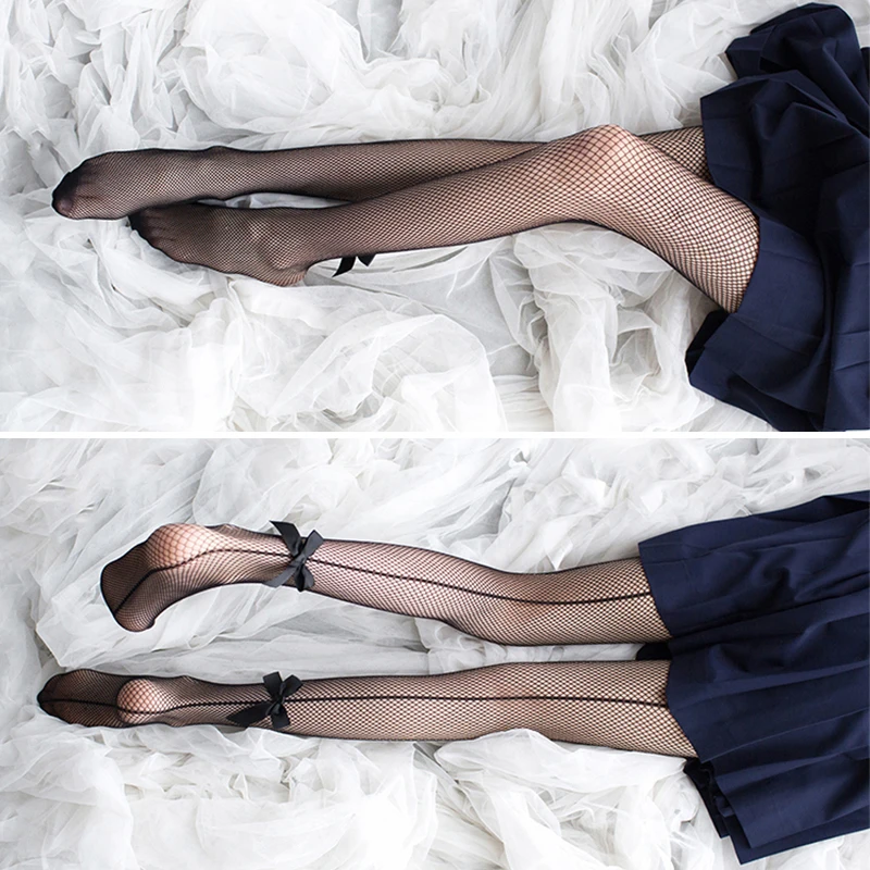 

Sexy Bow Women Fishnet Tights Retro Back Seam Stockings Female Ladies Bowknot Mesh Pantyhose