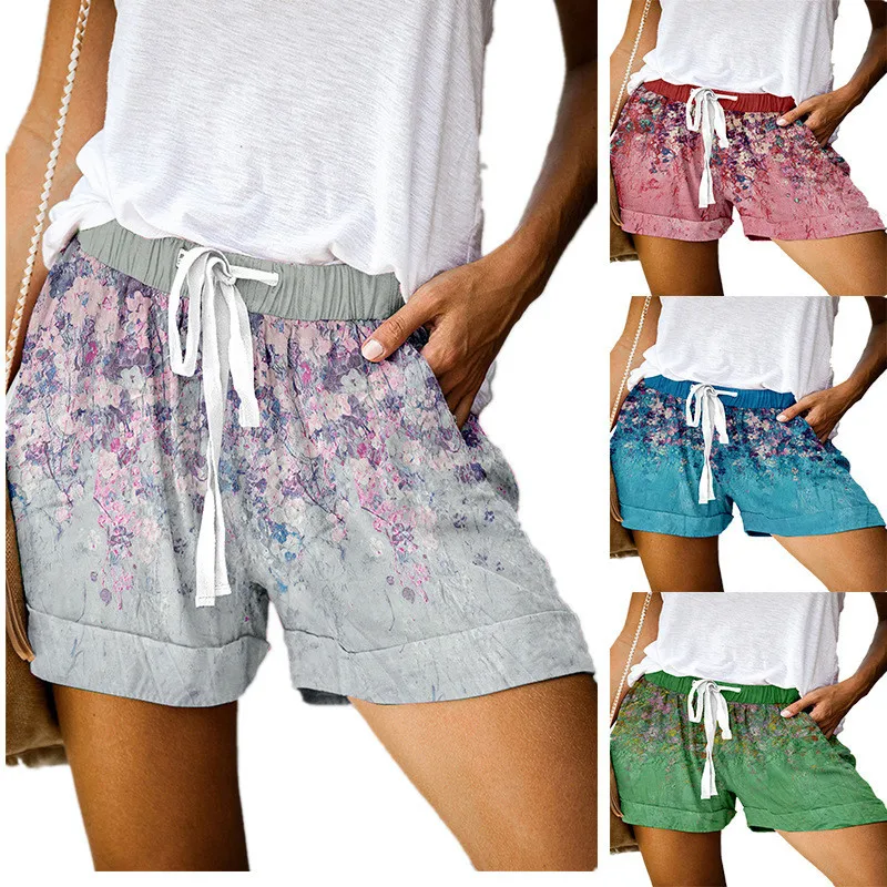 

Woman Shorts 2021 Summer New Style European and American Women's Printed Lace-up Casual Wide-leg Shorts Women Clothing