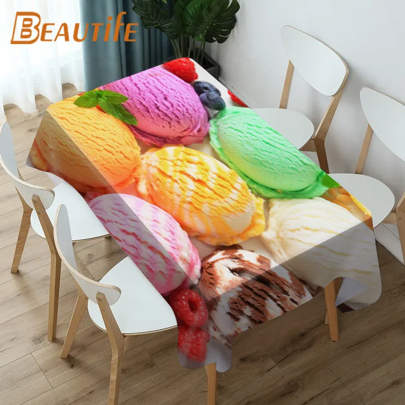 

Цветная скатерть для мороженого, водонепроницаемая ткань Оксфорд, 3D печать, скатерть для стола, украшение для ресторана, свадьбы, вечевечер...