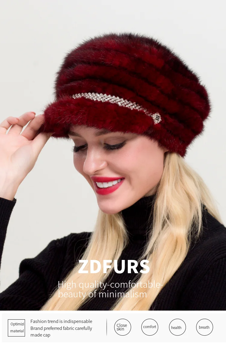 ZDFURS* новые зимние женские Вязаные норковые меховые шапки остроконечные норковые меховые шапки со стразами настоящие меховые шапки с козырьком головные уборы для девочек