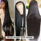 Длинные прямые волосы 34 36 38 40 дюймов 13x 4, парики из человеческих волос на сетке спереди, бразильские натуральные волосы без повреждений для черных женщин, плотность 250