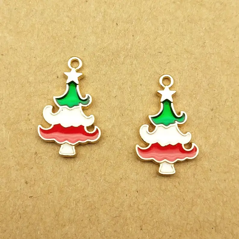 

10pcs 12x19mm enamel christmas tree charm for jewelry making fashion earring pendant bracelet and necklace charms