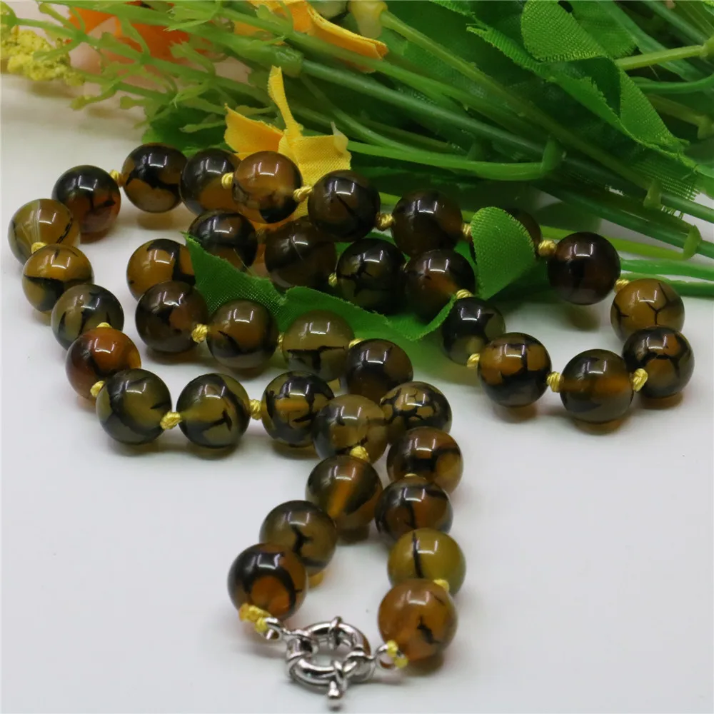 Цепочка Женская из натурального камня с агатом желтого дракона 8/10/12 мм 18 дюймов