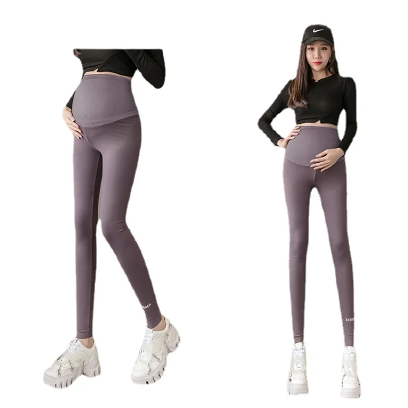 

Pregnant Women's Leggings Spring Autumn Adjustable Skinny Pants New Fabric Nylon Splicing Breathable At Waist Maternity Clothes