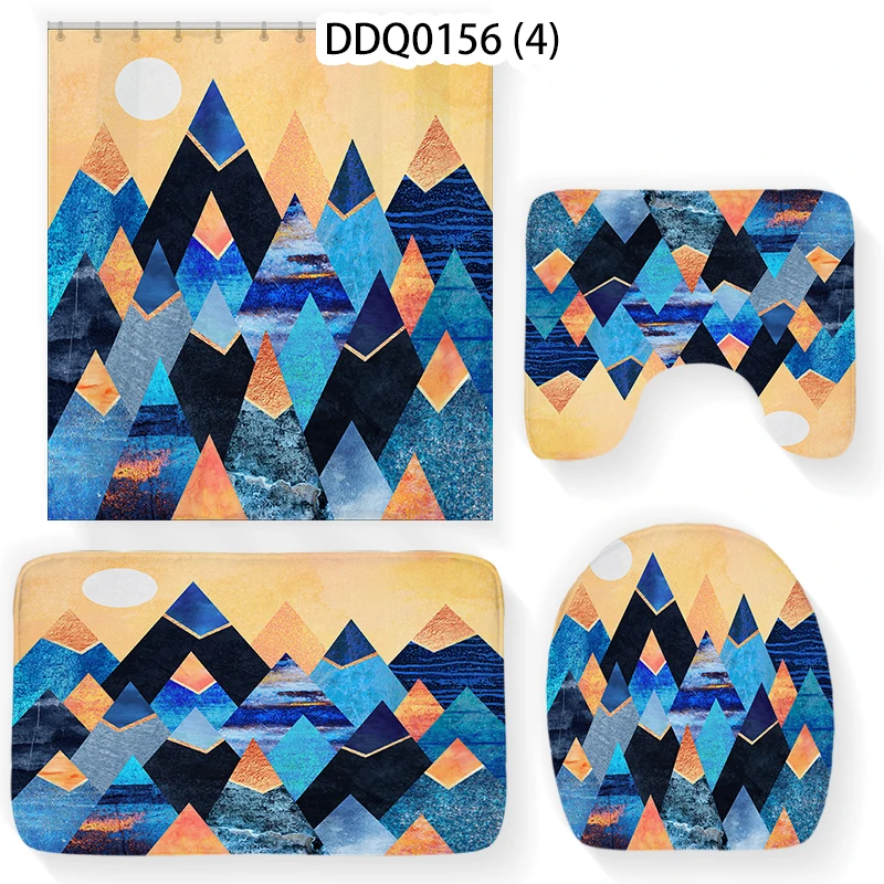 

3D Geometric Image Bathroom Set Waterproof Shower Curtain Bathroom Shower Curtain Set Polyester Curtains Home 4 PCS Curtain Set
