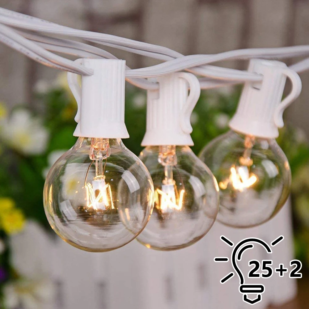 

15M G40 Outdoor String Lights IP44 Waterproof LED Patio Lights 25+2pcs Shatterproof Bulbs Fairy Lights Wedding Party Decoration