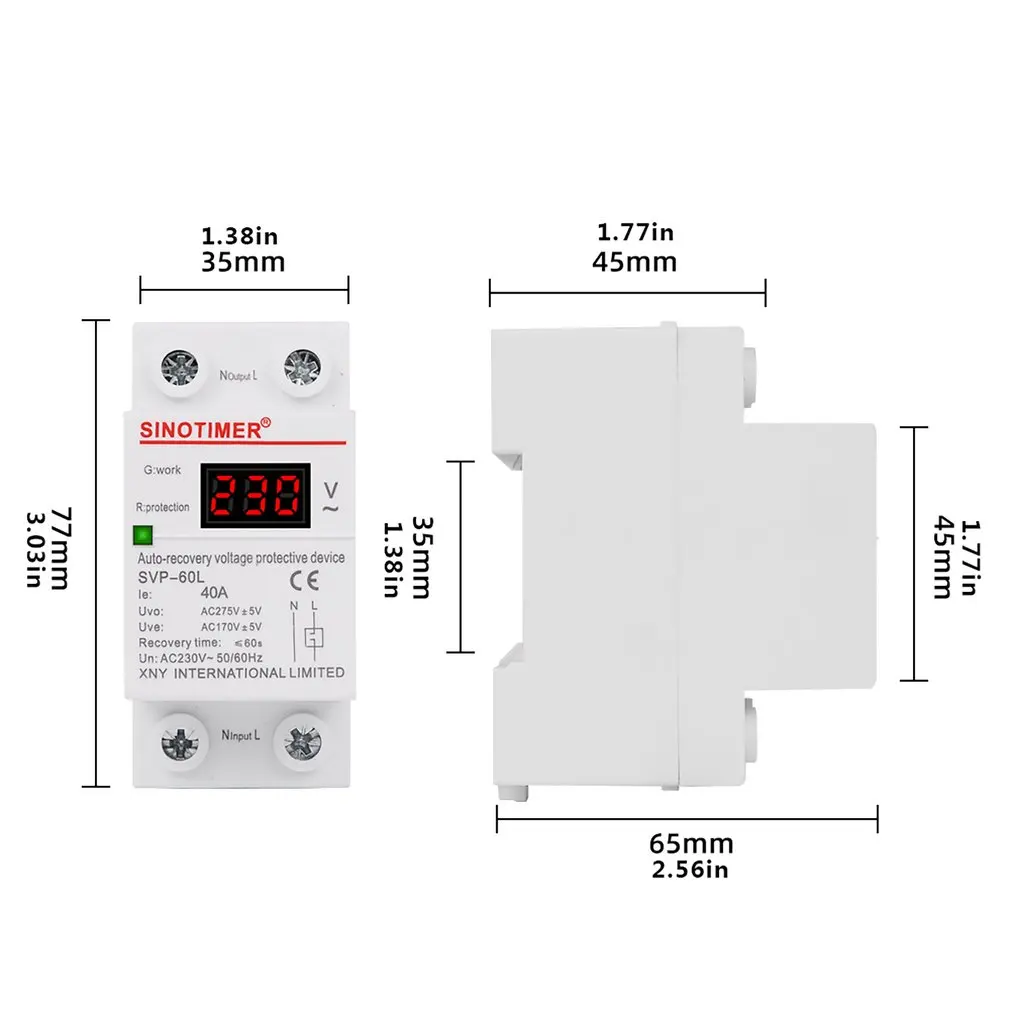 

230V AC 40A Din Rail Automatic Recovery Reconnect Over Under Voltage Relay Protective Devices Breaker Voltage Protectors