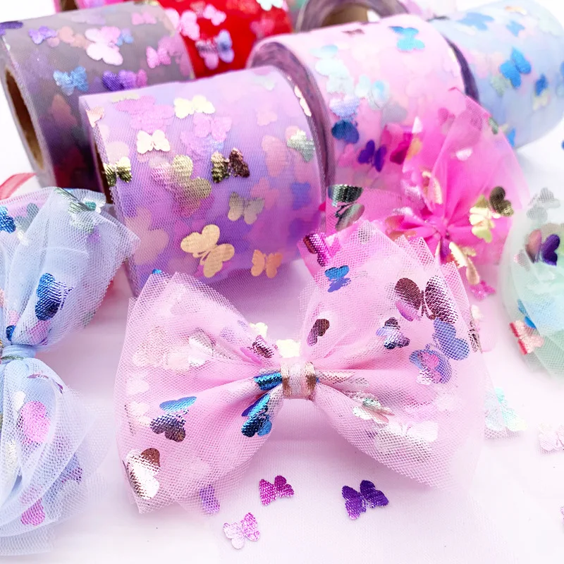 Ленты QIBU из органзы с бабочками, 5 ярдов, 60 мм