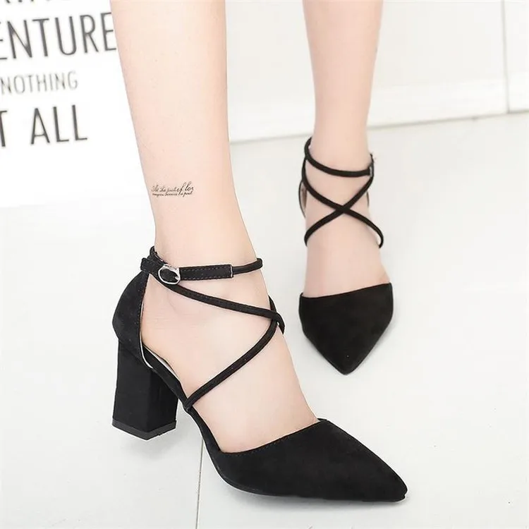 Сандалии женские на высоком каблуке простые элегантные туфли с острым носком и