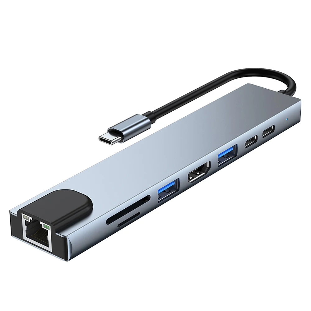 

8 In 1 Type C Hub USB 2.0 3.0 J45 TF SD Reader PD Charge Dock Station HDMI-Compatible Adapter Splitter for Mackbook Laptop