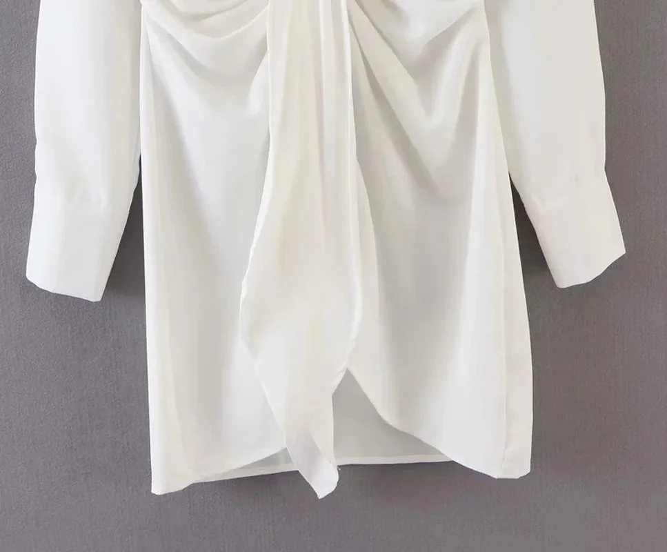 

Mini Dress Summer Long Sleeves Women Irregularity Pleated Dress Ladies Vocation Style Beach Sundress Sexy Loose White Shirtdress