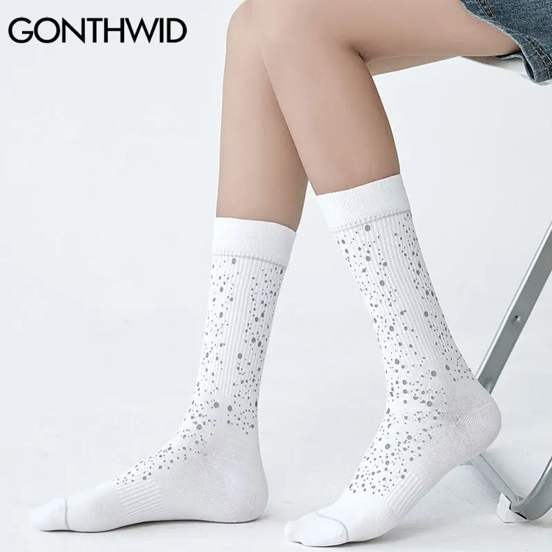 

GONTHWID Socks Streetwear Hip Hop 3M Reflective Print Sock Streetwear Fashion Harajuku Casual Cotton Hip Hop Skateboard Socks