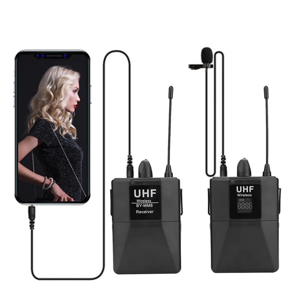 

20-Channel UHF Wireless Lavalier Lapel Microphone System Chatting Network Teaching Video Conferencing for Smartphone Camera