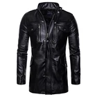 Мотоциклетная кожаная куртка для мужчин, длинная куртка-ветровка куртка из высококачественной искусственной кожи со множеством карманов, осень