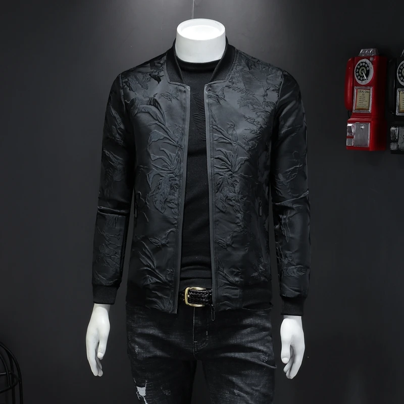 Men Vintage Business Bomber Jacquard Jacket Men 2020 Fall Wi
