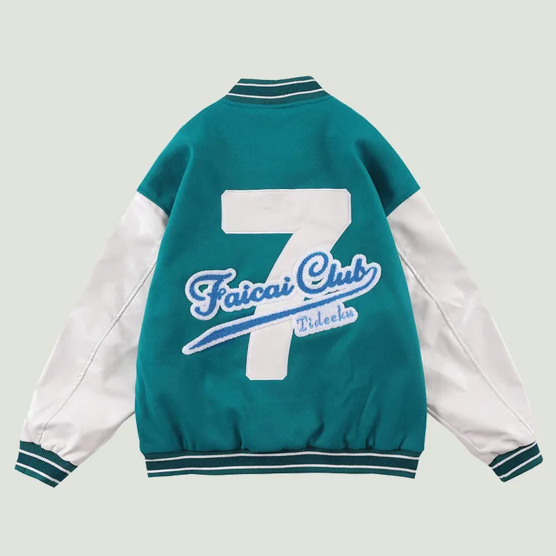 

Men's Leather Sleeve Patchwork Baseball Jacket Streetwear Letter Towel Embroidery Harajuku Vintage Casual Varsity Jackets Unisex