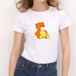 Cute Bear Print 90s T-shirt Cartoon Tshirt Fashion  Funny Shirts for Women Loose O Neck Harajuku Tops for Teens Ullzang Fashion