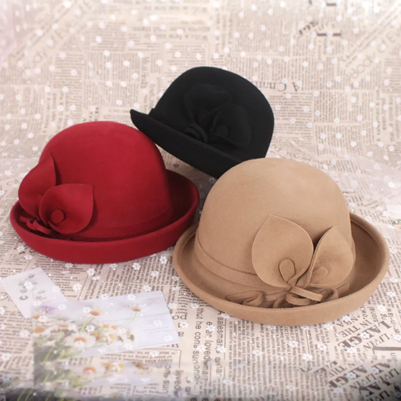

Basin Of 2022 New Female British Wool Hat Fashion Flower Fisherman Hat Warm Felt Hat Luxury Cashmere Hat