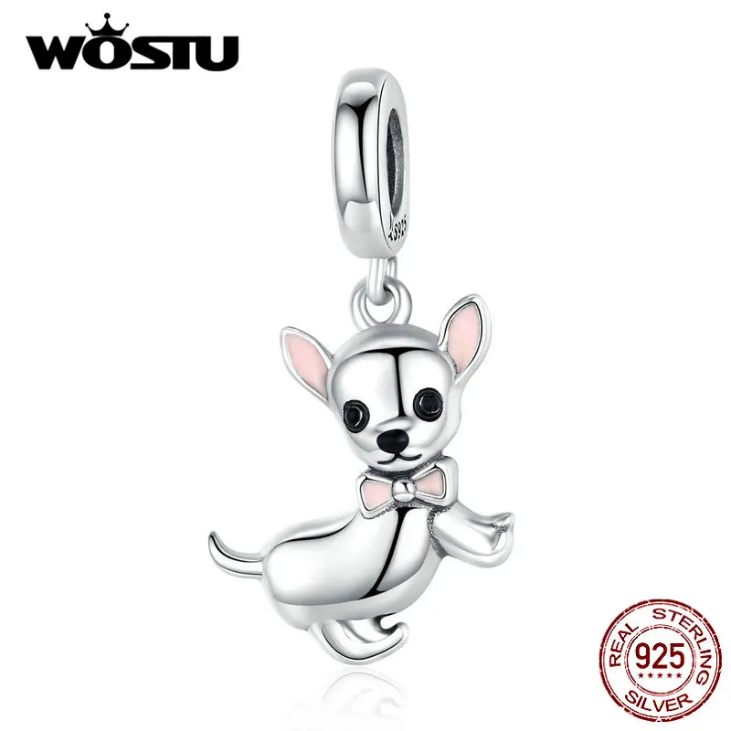 WOSTU подлинный 925 пробы Серебряный браслет для собаки чихуахуа, браслет DIY бусы с подвеской для изготовления ювелирных изделий BKC1317