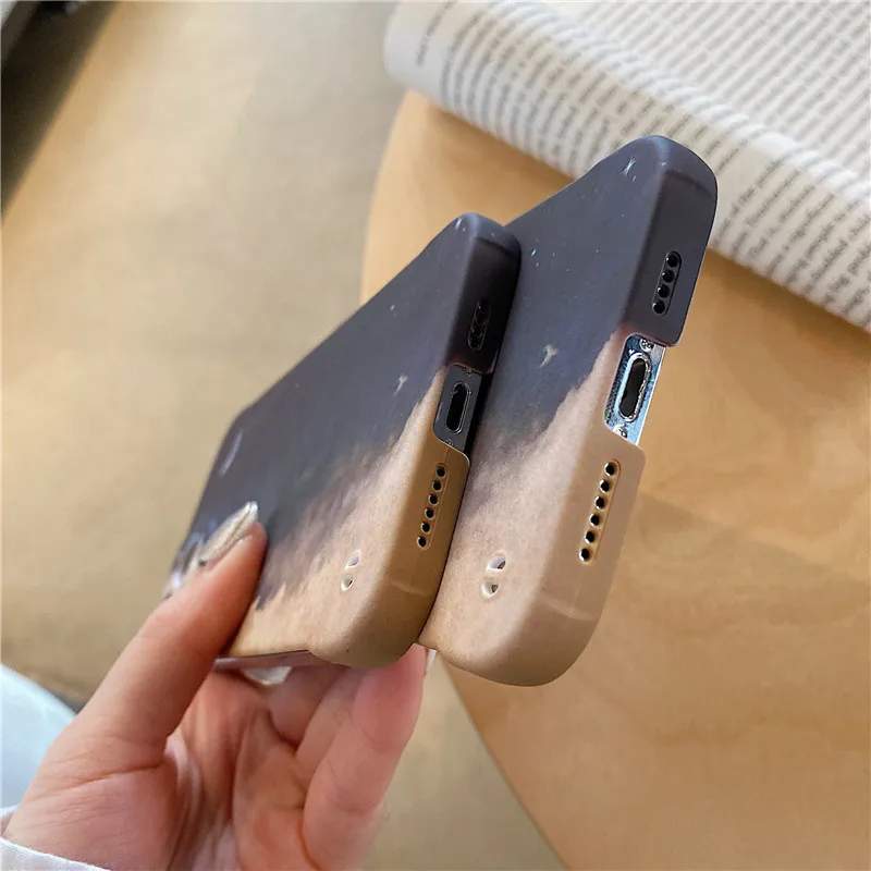 Фото Звездное небо Луна Пейзаж телефонный чехол для iPhone 11 12 12Pro 13 X XR XSMax Жесткие ПК Чехлы для iPhone 7Plus 8Plus XS задняя крышка Coque №4
