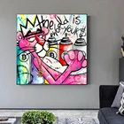 Картина на холсте с изображением розового леопарда граффити, мультяшное искусство, аниме плакат и принты, настенные картины с розовой пантерой для детской комнаты, домашний декор