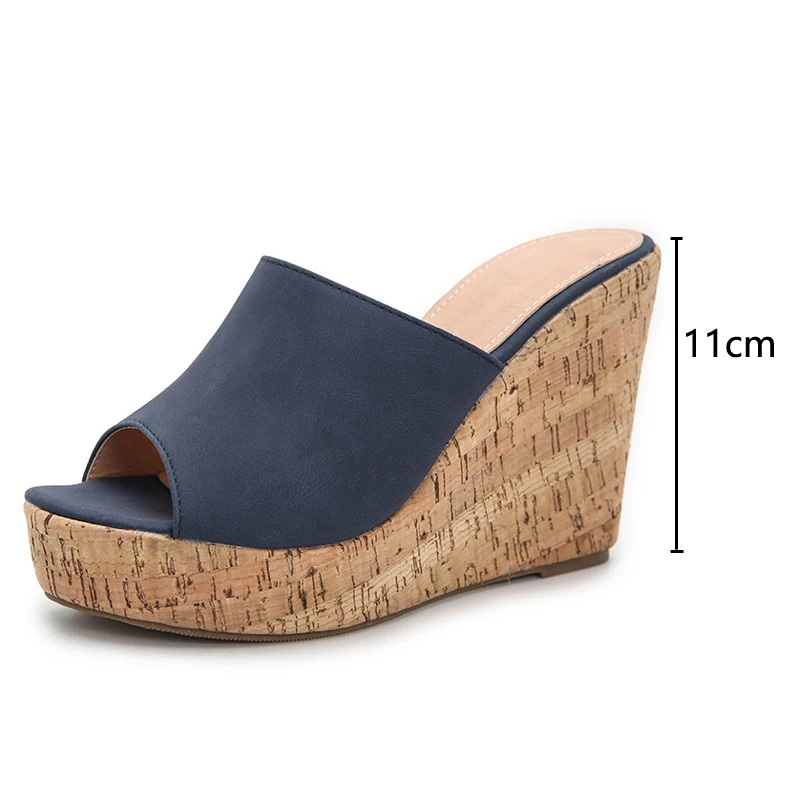 Женские шлепанцы в римском стиле сандалии на танкетке 11 см с открытым носком