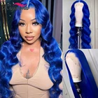 Женский парик для косплея Kryssma, длинные волнистые волосы спереди из синтетического кружева темно-синего цвета, термостойкий парик из меди и красного цвета, 2021