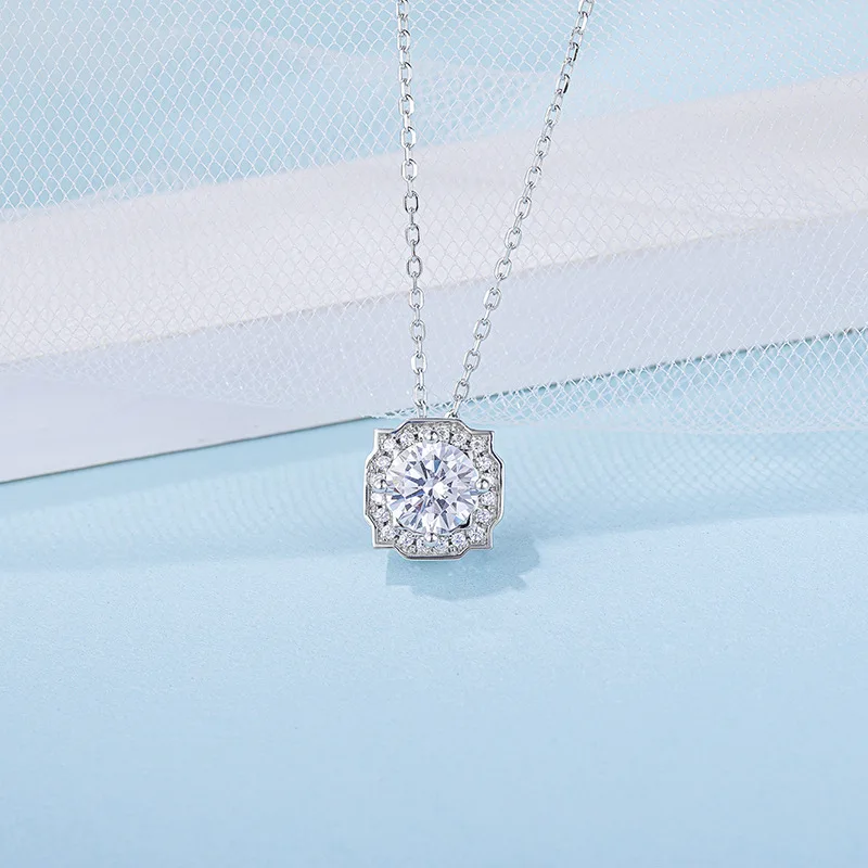 GEM'S BALLET 1.0ct VVS1 Brilliant Moissanite Diamond Pendant Necklace For Women 925 Sterling Silver Halo Wedding | Украшения и