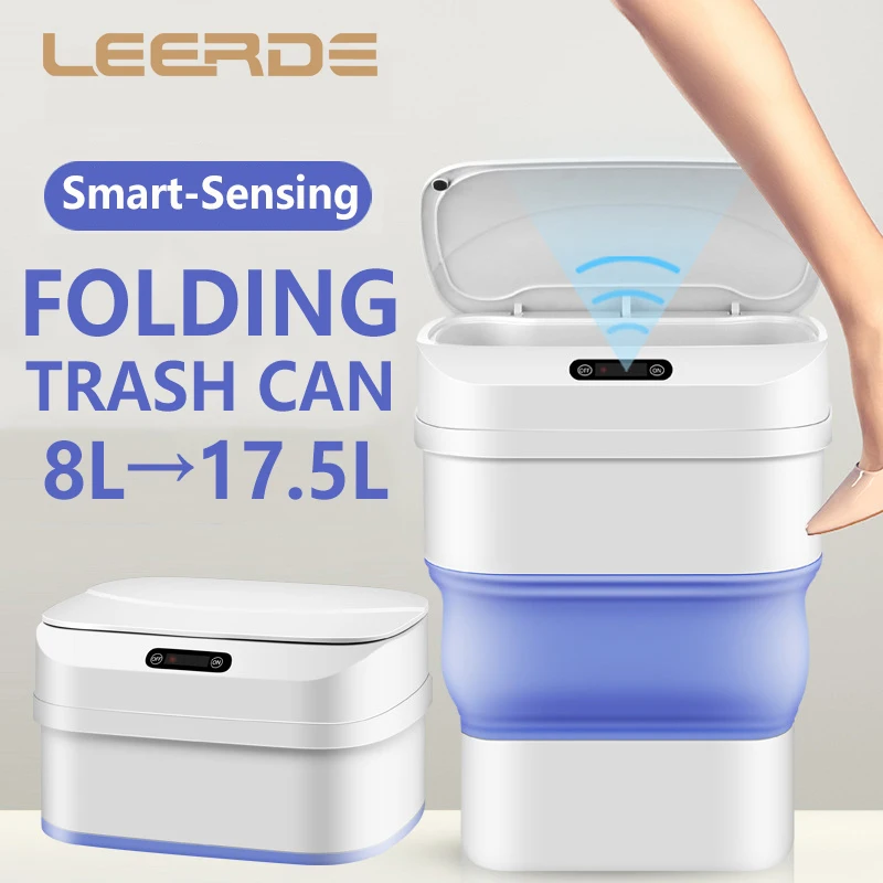 

Folding Smart Induction Trash Can Automatic Sensor Dustbin Battery Type Bin Rubbish Can For Kitchen Bathroom Noiseless Opening