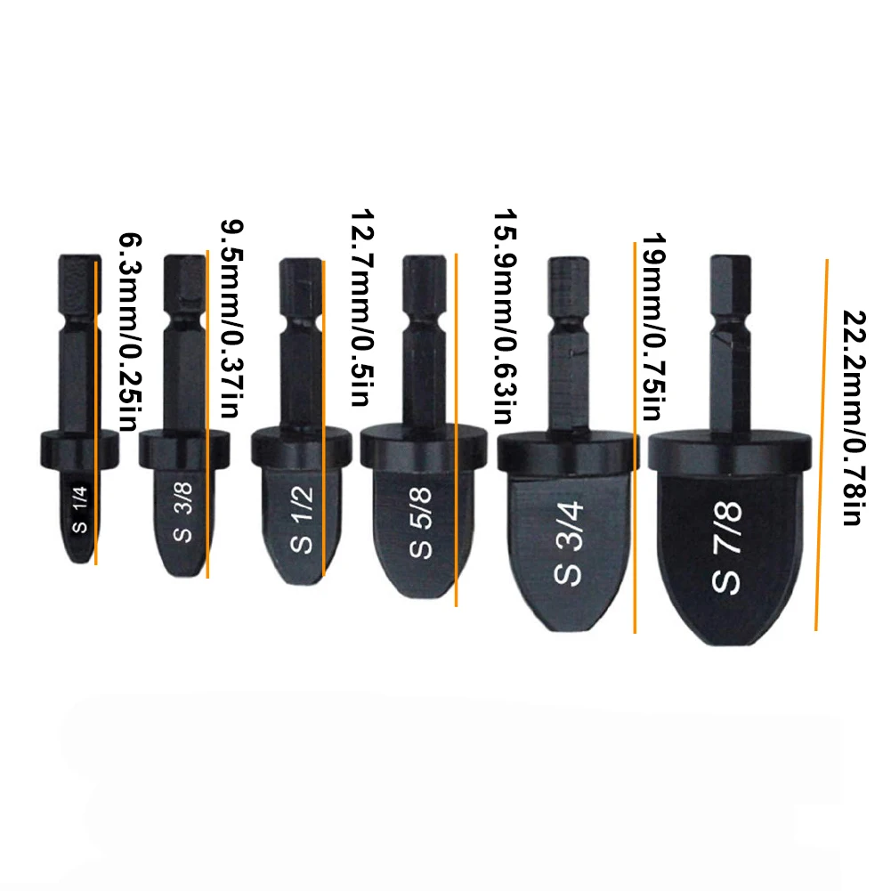 

6PCS Swaging Drill Bit Hex Shank Copper Pipe Expander Air Conditioner Repairing Set 7/8 3/4 5/8 1/2 3/8 1/4 Inch Home Tool
