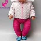 Одежда для кукол новорожденных, лыжная куртка на молнии с капюшоном, пальто для кукол для девочек 18 дюймов, есть колготки, подарок для маленьких девочек