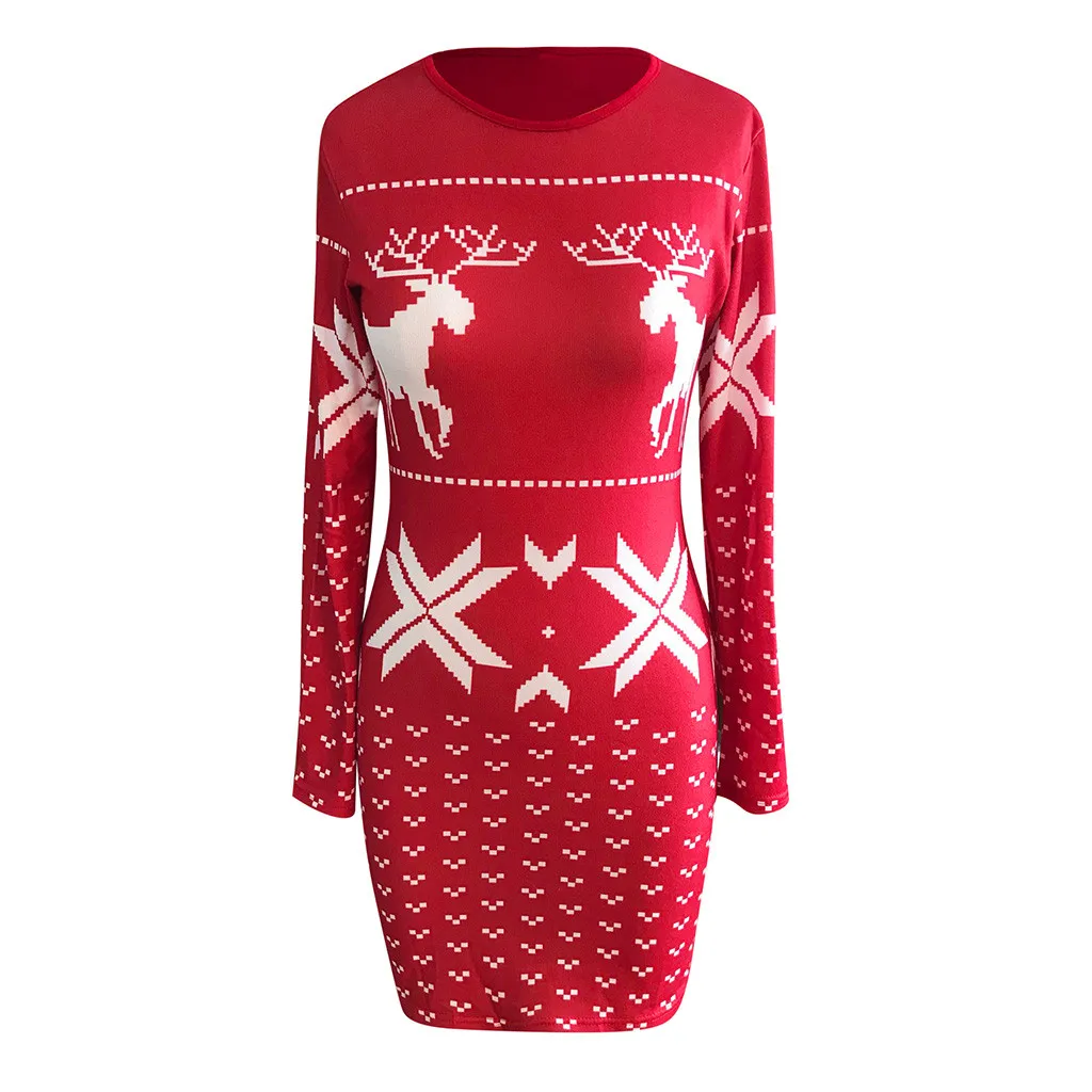 Fashion Womens Tops Christmas Sweater Dress Long Sleeve Xmas Jumper Ladies Pullover Dresses Casual Clothes | Женская одежда