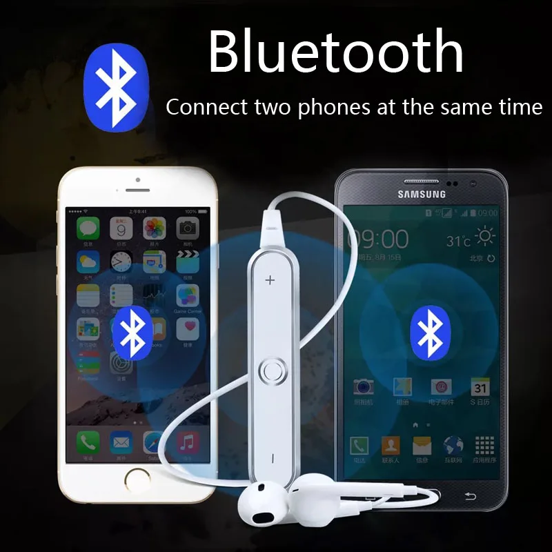 Беспроводные Bluetooth-наушники S6 с шейным ободом Спортивная гарнитура микрофоном