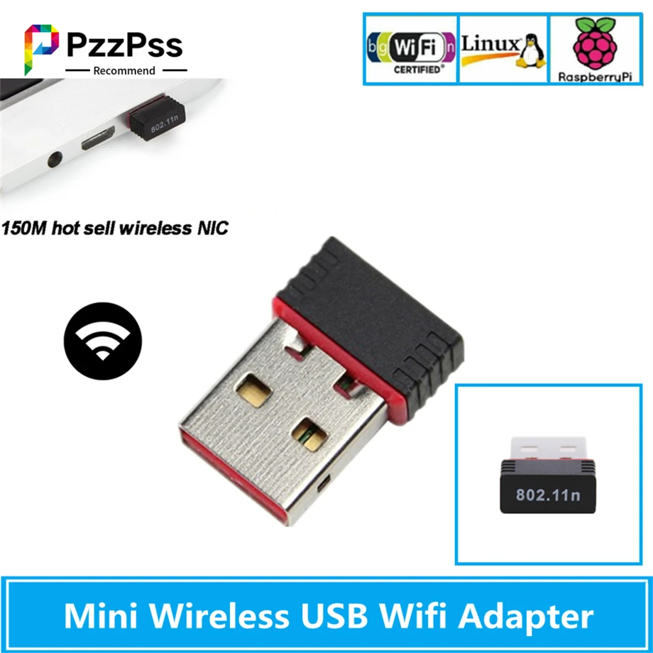 

PzzPss беспроводной мини USB Wifi адаптер 802.11N 150 Мбит/с USB2.0 приемник сетевая карта для настольного ноутбука Windows MAC