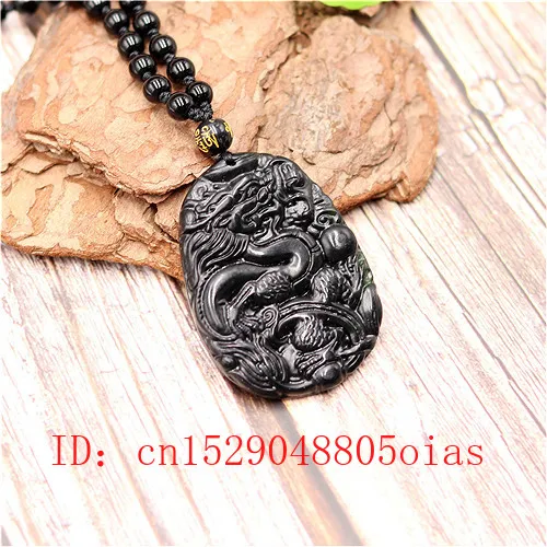 Натуральный черный зеленый нефрит Китайский дракон кулон бусы ожерелье Шарм