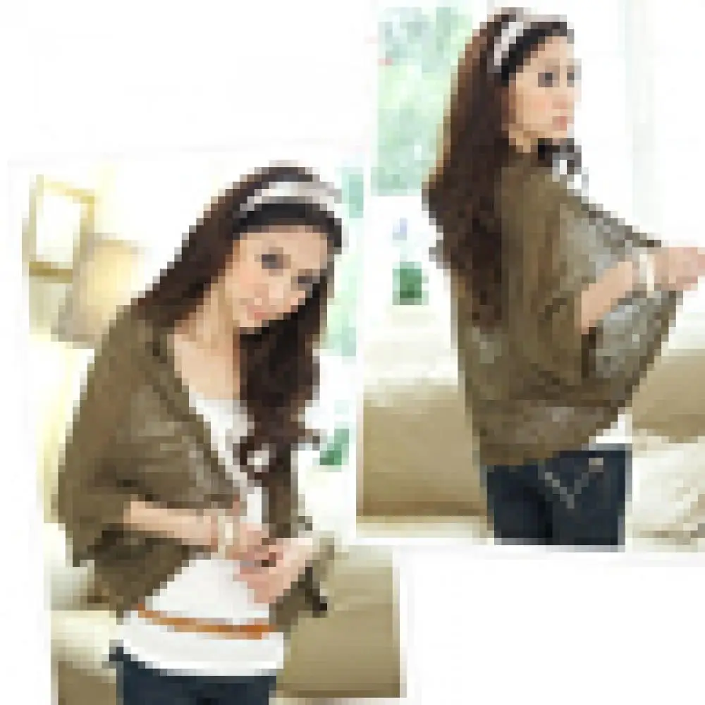 

80% Hot Sale Lady Puff Sleeve Cardigan Knitted Hollow Top Sweater Casual Loose Outwear Coat