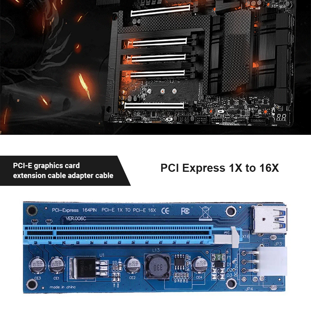 

Плата расширения PCIE PCI Express 16X для майнинга биткоинов BTC, Райзер с 6pin PCI-E USB 3,0 1x до 16x, карта расширения PCIE 16x для BTC