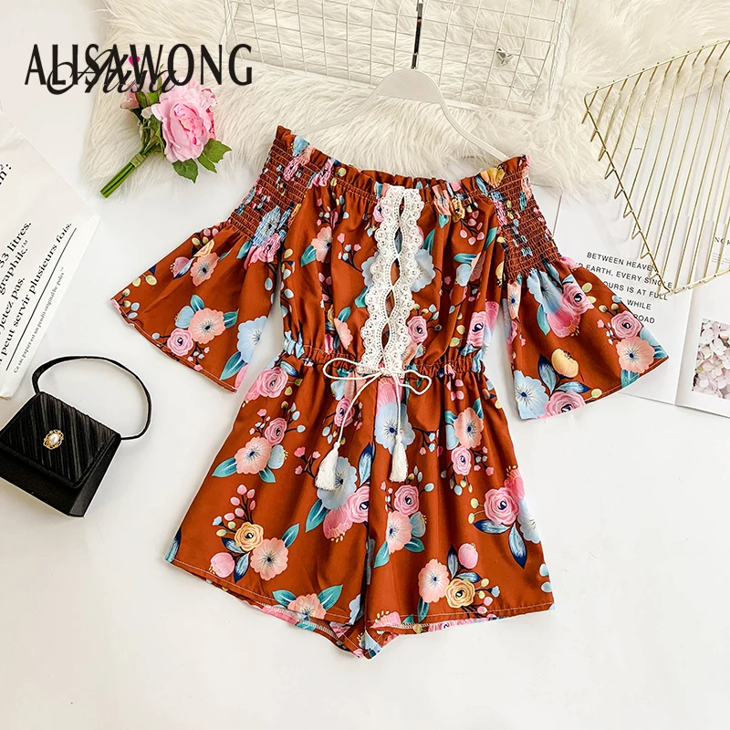 Женский модный боди с открытыми плечами цветочный принт новинка 2019 короткий